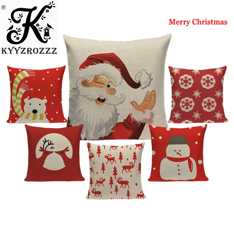 

Santa Claus with deer printed cushion cover decorative throw pillows covers retro vintage square christmas Tree cushion cover