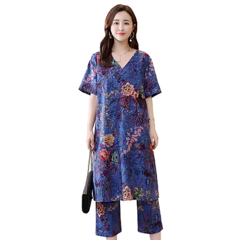 autumn summer new retro literary printing Nine Quarter sleeve shirt + Ankle-Length pants large size casual women's suit 
autumn summer new retro literary printing Nine Quarter sleeve shirt + Ankle-Length pants large size casual women's suit