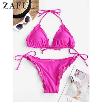 ZAFUL String Bikini Lettuce Trim Padded String Bikini Swimsuit Halter Tie Side Bikini Solid Push Up Bathing Suit Sweet Swimwear
ZAFUL String Bikini Lettuce Trim Padded String Bikini Swimsuit Halter Tie Side Bikini Solid Push Up Bathing Suit Sweet Swimwear