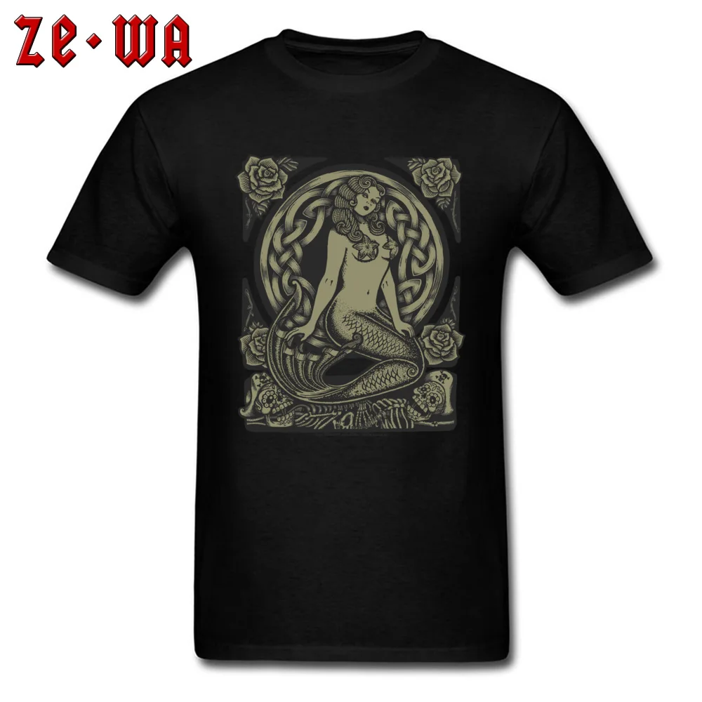 Mermaid Monochrome Cotton Fabric Men's Short Sleeve Tees Design Fall Top T-shirts 2018 Popular Crewneck Clothing Shirt Mermaid Monochrome black