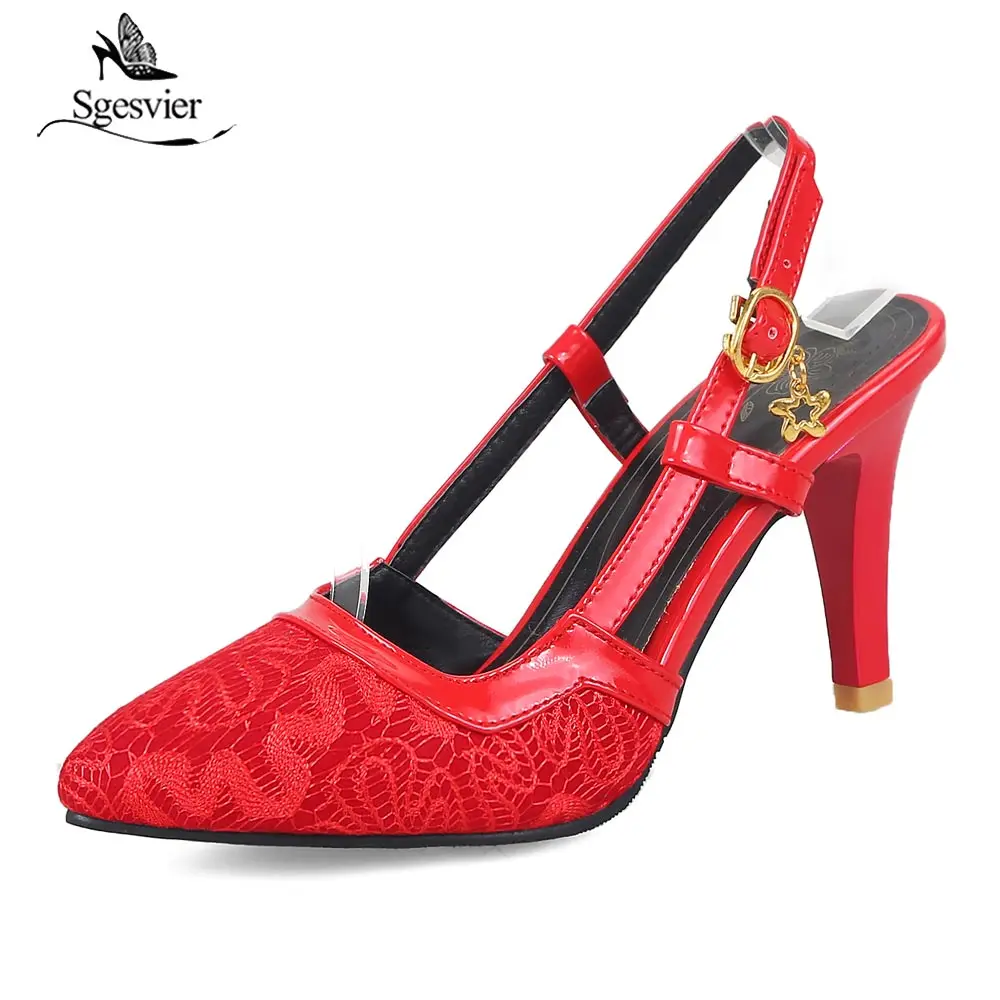 

SGESVIER Fashion Women Sandals High Heel Summer Pointed Toe Dancing Wedding Shoes Casual Sexy Party Solid Ladies High Heels B103