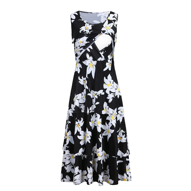 Maternity Dresses Nursing Breastfeeding Women Maternity Sleeveless Comfy Floral Print Nursing Dress For Breastfeeding C10% (3)
