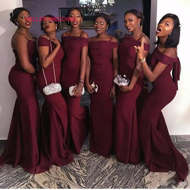 Elegant African Bridesmaids Dresses For Women Spaghetti Straps Boat Neck Floor Length Mermaid Burgundy Bridesmaid Dresses 
Elegant African Bridesmaids Dresses For Women Spaghetti Straps Boat Neck Floor Length Mermaid Burgundy Bridesmaid Dresses