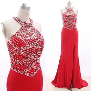 MACloth Red Sweep Train Halter Floor-Length Long Crystal Jersey Prom Dresses Dress M 265634 Clearance
MACloth Red Sweep Train Halter Floor-Length Long Crystal Jersey Prom Dresses Dress M 265634 Clearance