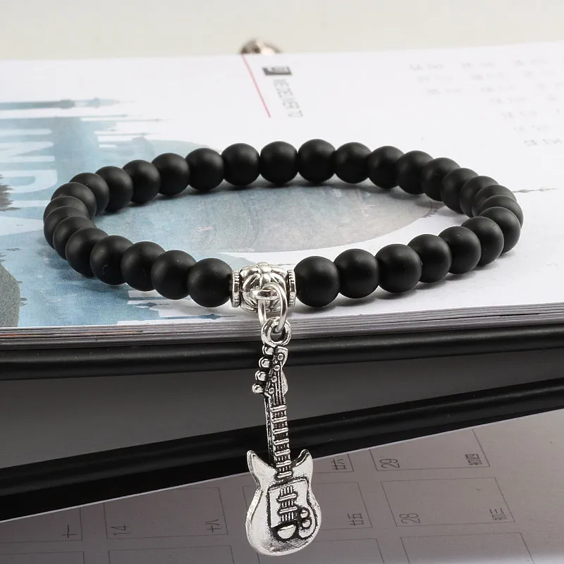 6 MM Natural Stone Beaded Bracelet Guitar Music Pendant Men Charm Jewelry Women Elasticity Bracelets Black Matte Fashion Bangles
6 MM Natural Stone Beaded Bracelet Guitar Music Pendant Men Charm Jewelry Women Elasticity Bracelets Black Matte Fashion Bangles