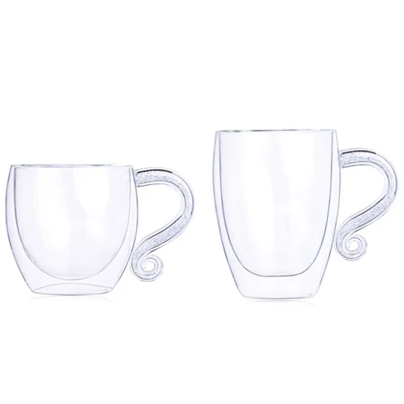 

Double Wall Glass Coffee Mugs Tea Cups and Mugs With Rhinestones Filled Handgrip Creative Drinkware