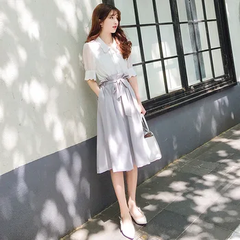 Summer 2019 Brief Chiffon Pocket Two Piece Set Korean Bow Casual Single Breasted 2 Pcs Set Peter Pan Collar Women Sets Clothes
Summer 2019 Brief Chiffon Pocket Two Piece Set Korean Bow Casual Single Breasted 2 Pcs Set Peter Pan Collar Women Sets Clothes