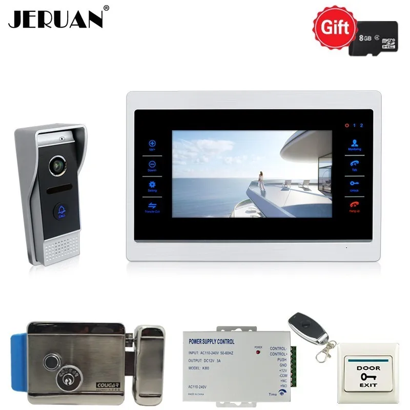 

JERUAN 720P AHD HD Motion Detection Video Door phone Unlock Intercom System kit Record 7 inch Monitor 110 Degree Camera With 8G