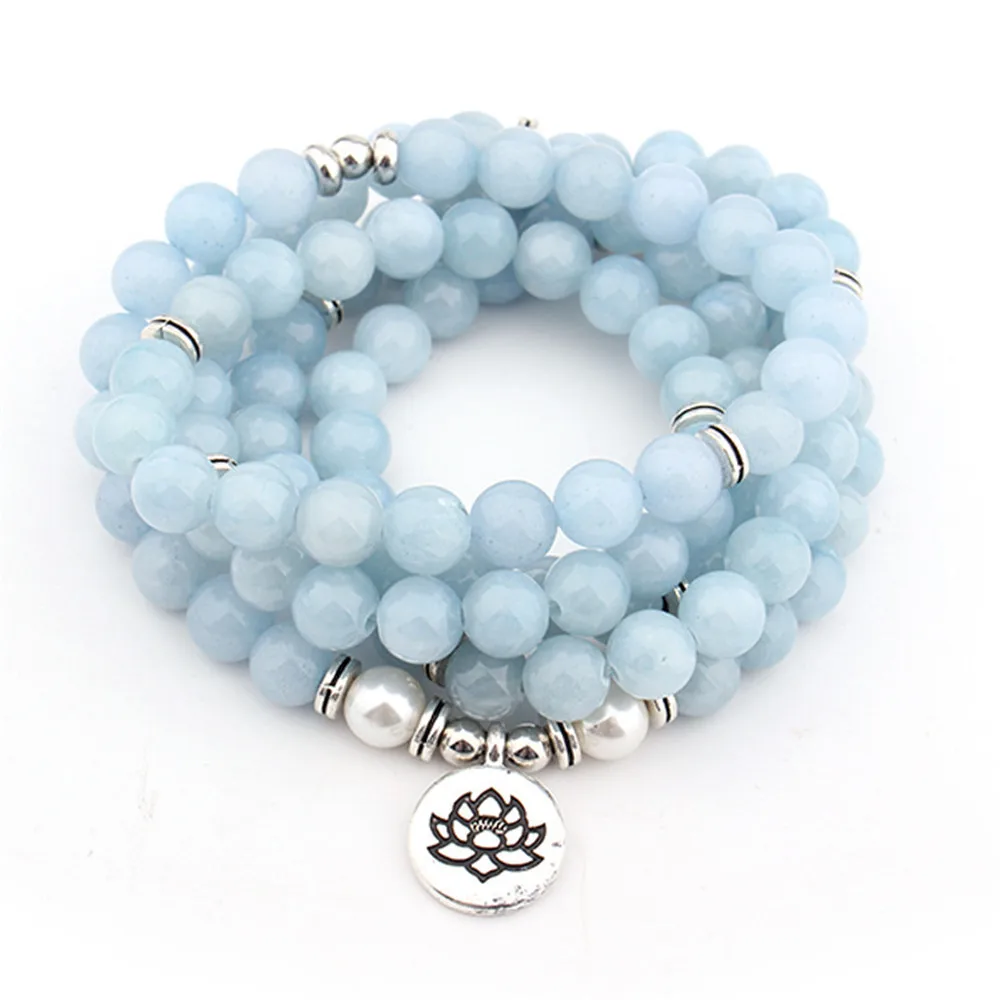 

Fashion Women for bracelet Matte Frosted Amazonite beads with Lotus OM Buddha Charm Yoga Bracelet 108 mala necklace dropshipping