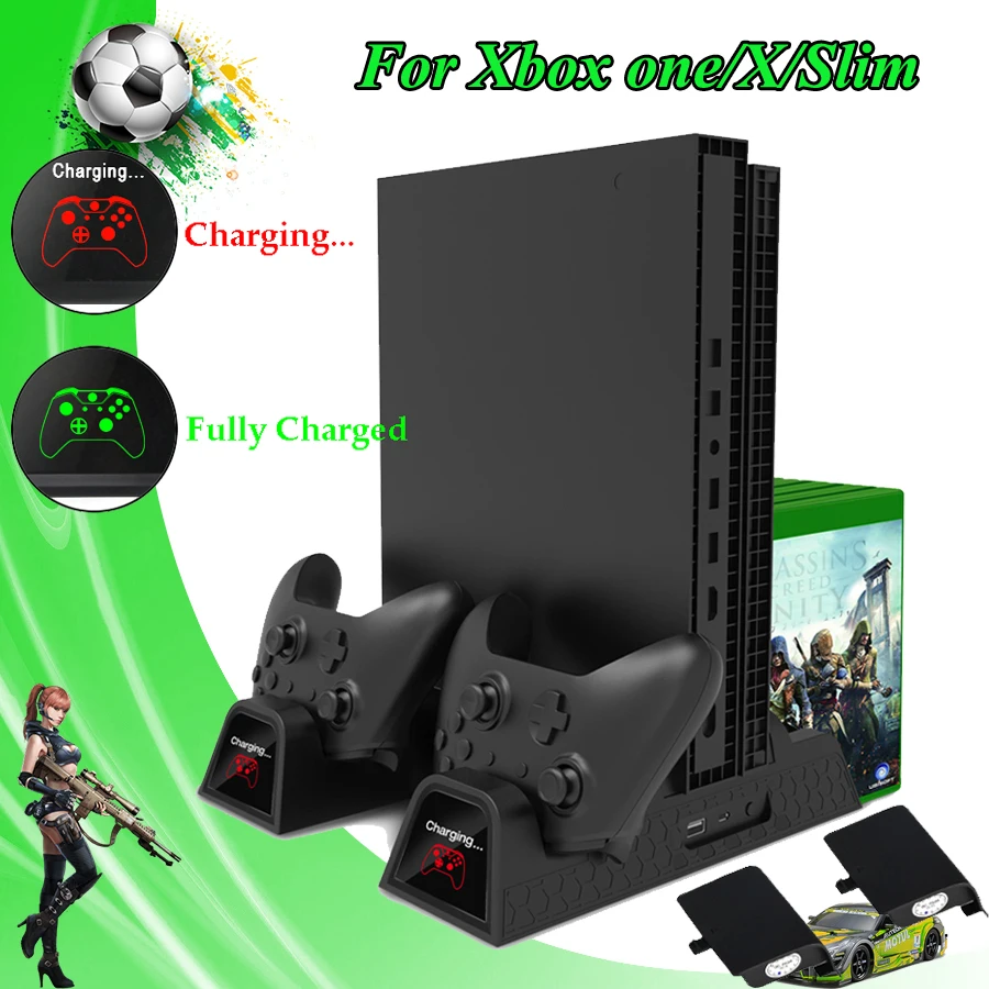 Vertical Stand Cooler Cooling Fan Controller Charger Joystick Charging Dock Station for Xbox One / X Slim Console | Электроника