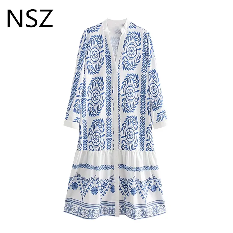 NSZ Women Blue and white Print dress V Neckline Loose Casual Knee-Length Dress Vestido
NSZ Women Blue and white Print dress V Neckline Loose Casual Knee-Length Dress Vestido
