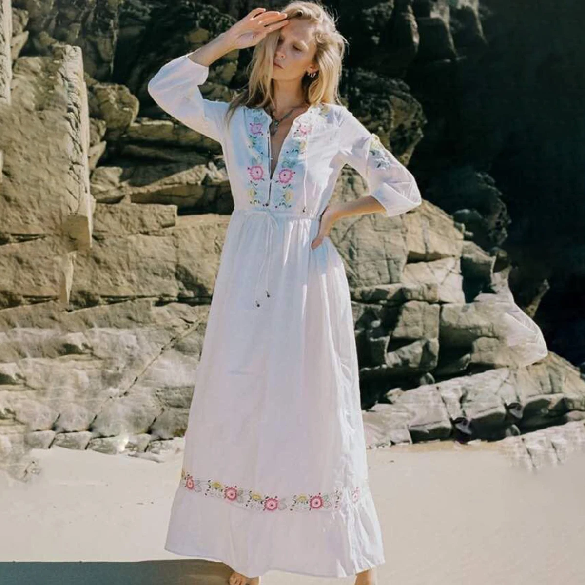 Boho Flowery Embroidery Long Dress Women 2018 Autumn Summer Long Sleeve Deep V neck Floral Dresses Ladies Sexy Beach Midi Dress
Boho Flowery Embroidery Long Dress Women 2018 Autumn Summer Long Sleeve Deep V neck Floral Dresses Ladies Sexy Beach Midi Dress