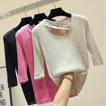 New Spring Summer Fashion Solid Color Embroidery Letter Half Sleeve Basic Top Slim Women Knitted T-shirts All-match
New Spring Summer Fashion Solid Color Embroidery Letter Half Sleeve Basic Top Slim Women Knitted T-shirts All-match