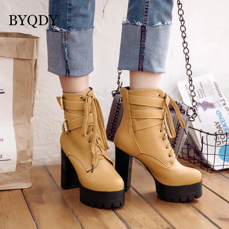 BYQDY Lace up Platform Boots Women Brown Goth Boots Ankle Boots For Woman Buckle Strap High Heel Motorcycle Boots Ladies Plus 48
BYQDY Lace up Platform Boots Women Brown Goth Boots Ankle Boots For Woman Buckle Strap High Heel Motorcycle Boots Ladies Plus 48
