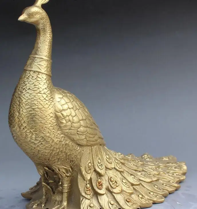 China antique handmade fengshui lucky bronze Peacock statue