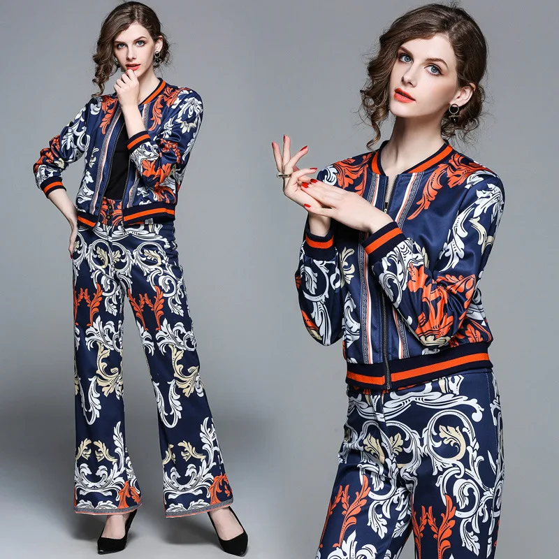 Runway Design Suit Women's Set Tracksuits Long Sleeve Retro Pattern Print Bomber Jacket Coat and Wide Leg Pants 2 Pieces Sets
Runway Design Suit Women's Set Tracksuits Long Sleeve Retro Pattern Print Bomber Jacket Coat and Wide Leg Pants 2 Pieces Sets