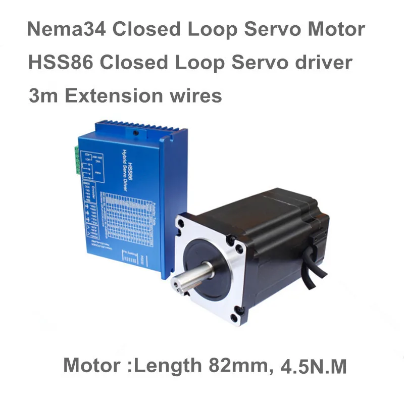 

1Set Nema34 Closed Loop Servo motor Motor Kits 82mm 6A Closed Loop 4.5N.m & HSS86 Hybrid Step-servo Driver 8A CNC Controller Kit