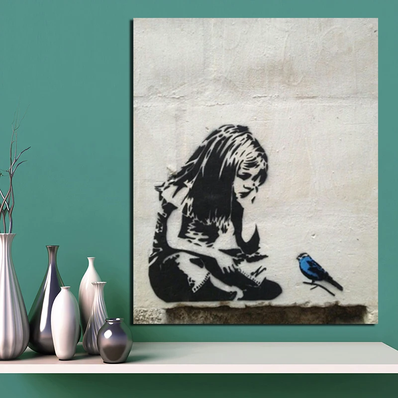 Banksy Girl With Blue Bird Wall Art Canvas Painting Posters Prints Modern Painting Wall Pictures For Living Room Home Decoration
Banksy Girl With Blue Bird Wall Art Canvas Painting Posters Prints Modern Painting Wall Pictures For Living Room Home Decoration