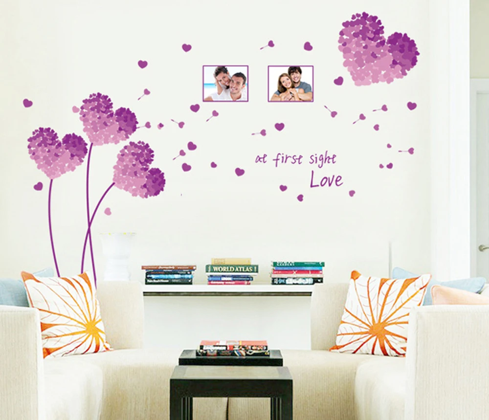 Purple Grass Green Love Removable Wall Stickers Bedroom Sitting Room Home Decor