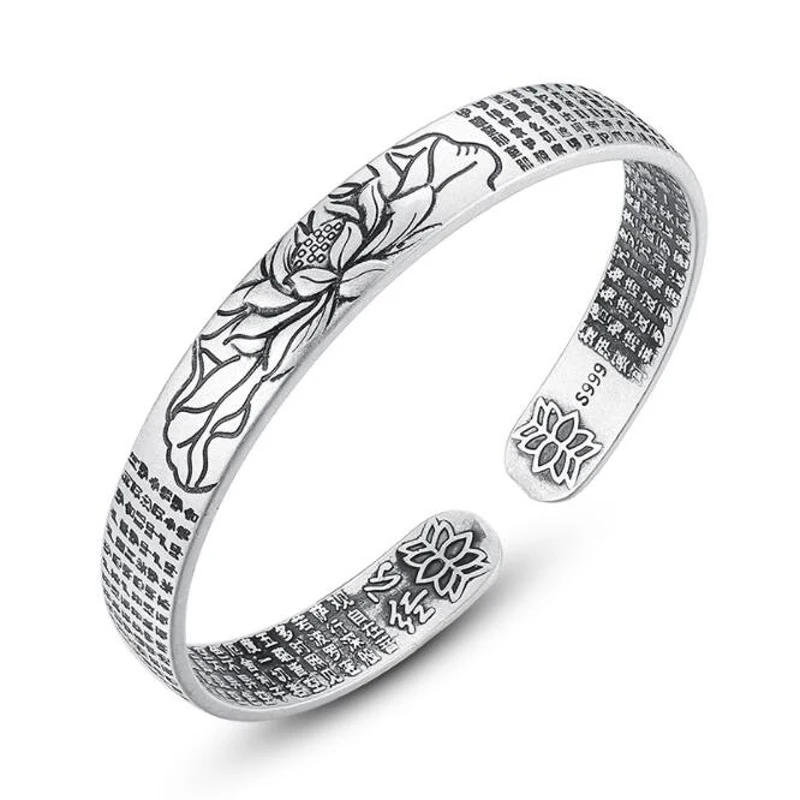 KOFSAC Vintage Thai silver Bangles Scripture Lotus Open Size Bracelets For Lady Jewelry Anniversary Accessories Gifts Fashion
KOFSAC Vintage Thai silver Bangles Scripture Lotus Open Size Bracelets For Lady Jewelry Anniversary Accessories Gifts Fashion