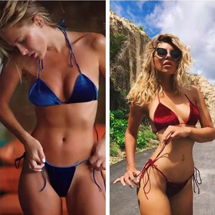 2017 Women's Dark Red Blue Gold Velvet Triangle Thong Bikinis Set Swimwear Brazilian Swimsuit Beach Wear Bathing Suit S M-XL
2017 Women's Dark Red Blue Gold Velvet Triangle Thong Bikinis Set Swimwear Brazilian Swimsuit Beach Wear Bathing Suit S M-XL