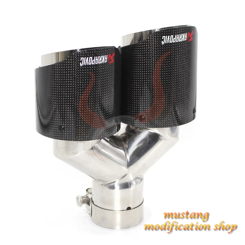 

right akrapovic carbon fiber muffler exhaust tailpipe nozzle car exhause Y - shaped straight plain cloth glossy surface