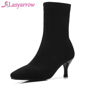 Lasyarrow Shoes Woman Sexy Slim Black Mid-calf Boots Solid Slip On Pointed Toe Half Boots Fashion Big Size Chelsea Botas Mujer
Lasyarrow Shoes Woman Sexy Slim Black Mid-calf Boots Solid Slip On Pointed Toe Half Boots Fashion Big Size Chelsea Botas Mujer