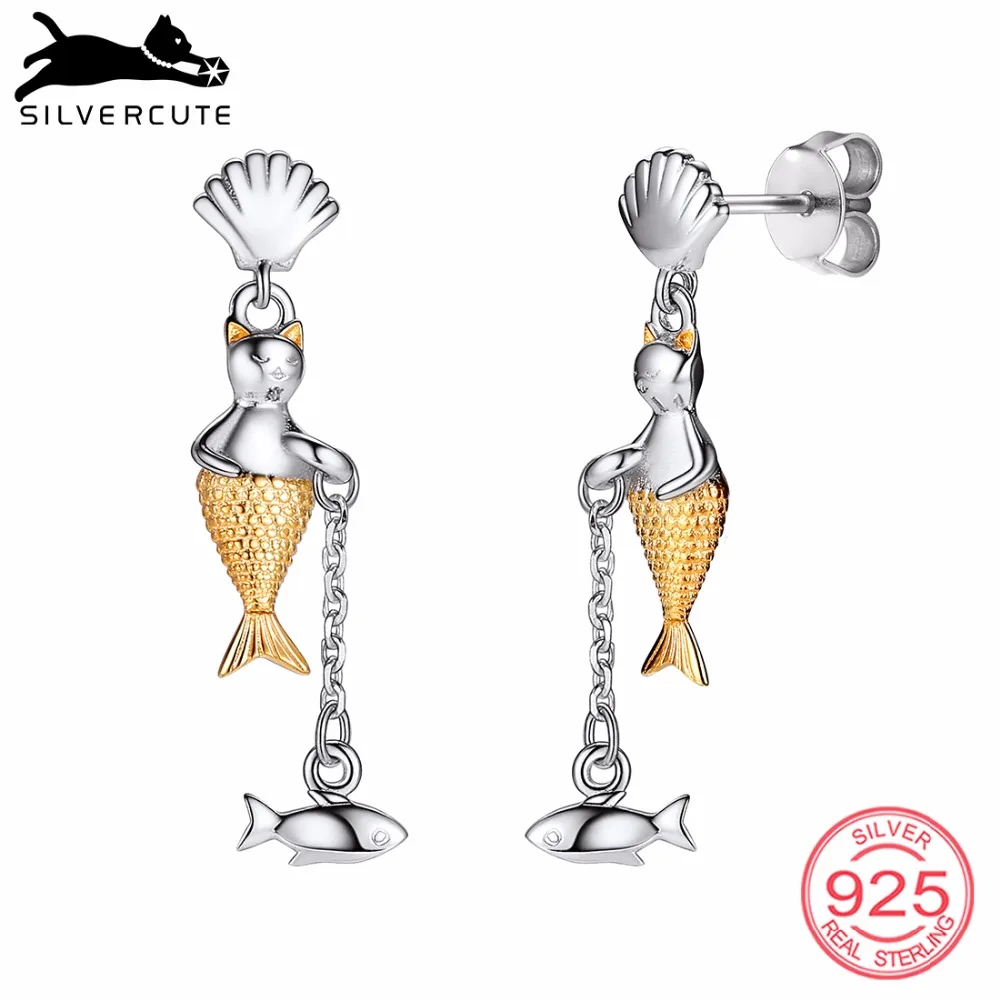 SILVERCUTE Creative Mermaid Cat Fish Dangle Earrings Solid 925 Sterling Silver Fine Jewelry Cute Women Accessories SCE6424BK
SILVERCUTE Creative Mermaid Cat Fish Dangle Earrings Solid 925 Sterling Silver Fine Jewelry Cute Women Accessories SCE6424BK