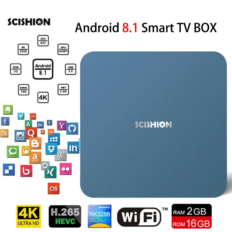 SCISHION Android 8.1 Smart TV Box RK3328 Quad Core 2GB 16GB 2.4G WiFi USB3.0 Bluetooth 4.0 4K H.265 HD Set Top Box+Voice Control
SCISHION Android 8.1 Smart TV Box RK3328 Quad Core 2GB 16GB 2.4G WiFi USB3.0 Bluetooth 4.0 4K H.265 HD Set Top Box+Voice Control