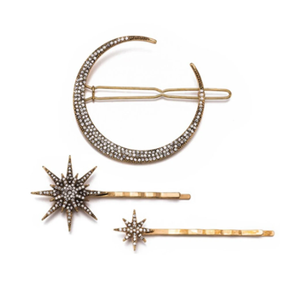 Fashion Hair Clip Hairpins 3Pcs Women Vintage Alloy Moon Snowflake Star Clips Geometric Pin Girls Accessories | Аксессуары для