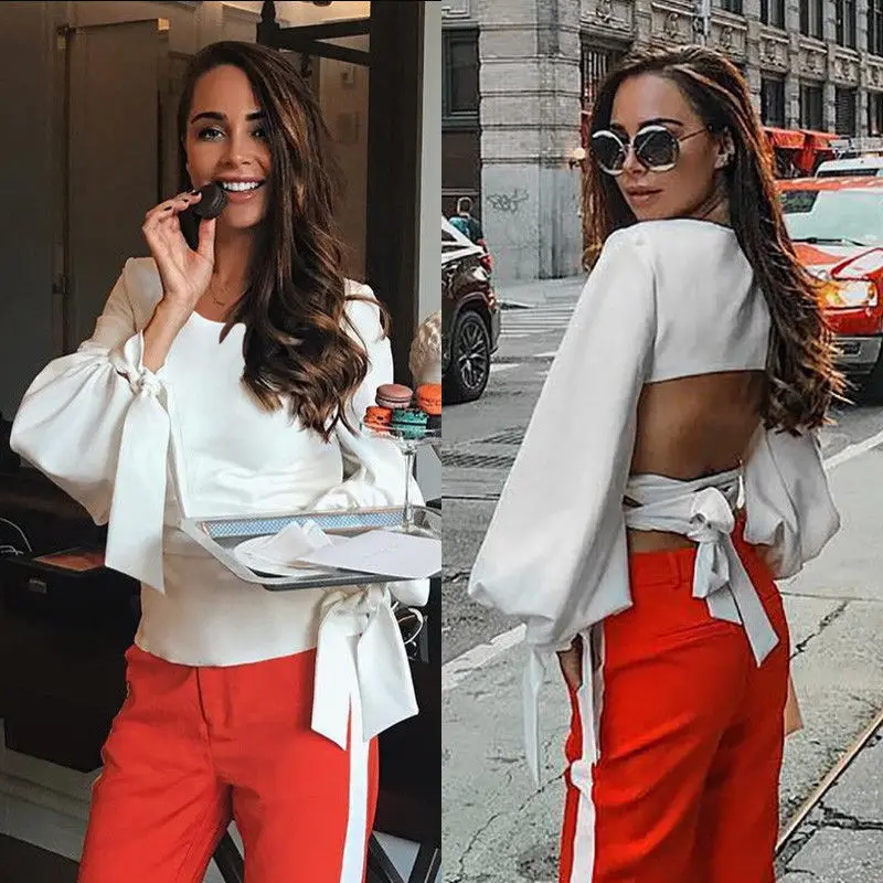 Women Fashion Elegant Vogue Spring Summer Tops Long Puff Sleeve O-Neck Solid Back Belt Hollow Out Slim Shirt Tops
Women Fashion Elegant Vogue Spring Summer Tops Long Puff Sleeve O-Neck Solid Back Belt Hollow Out Slim Shirt Tops