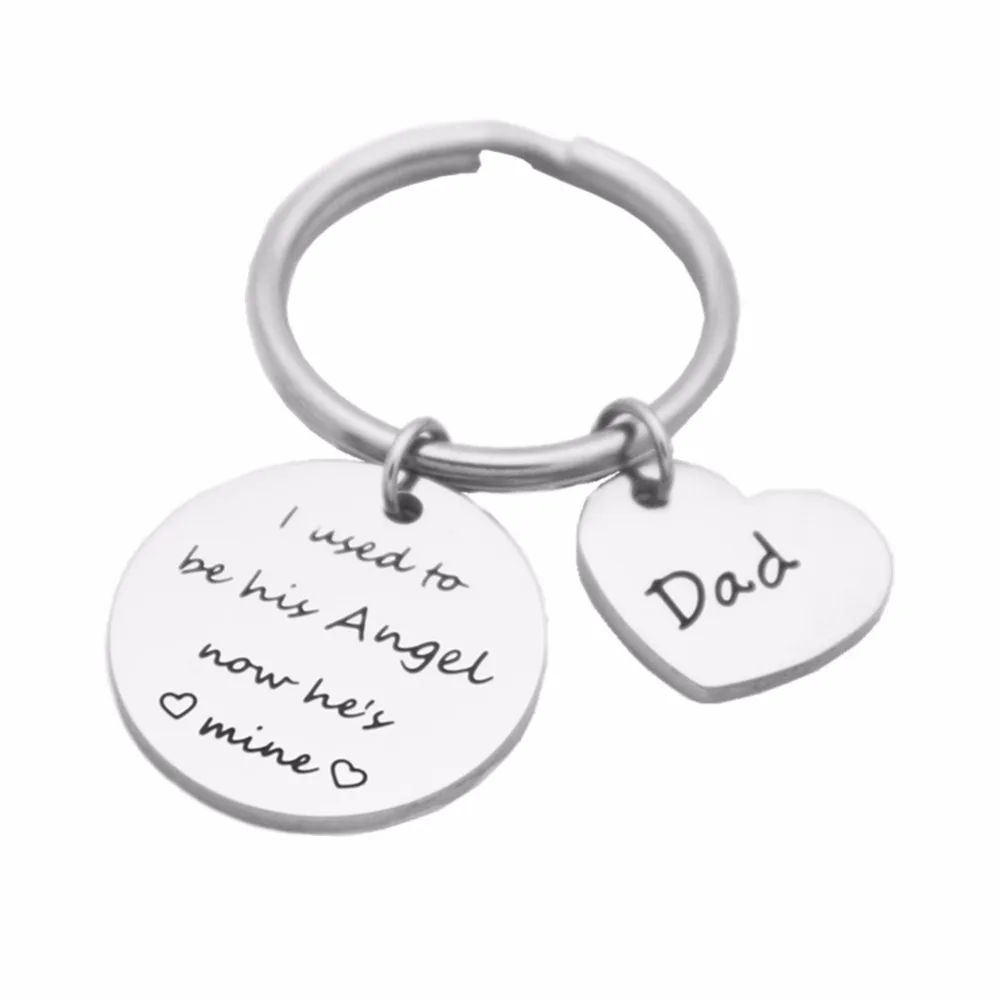 

Stainless Steel Engraved Family Live Laugh Love Keyring Dad Sister Mom Best Friend Keychain I Used to Be His Angel Now He's Mine