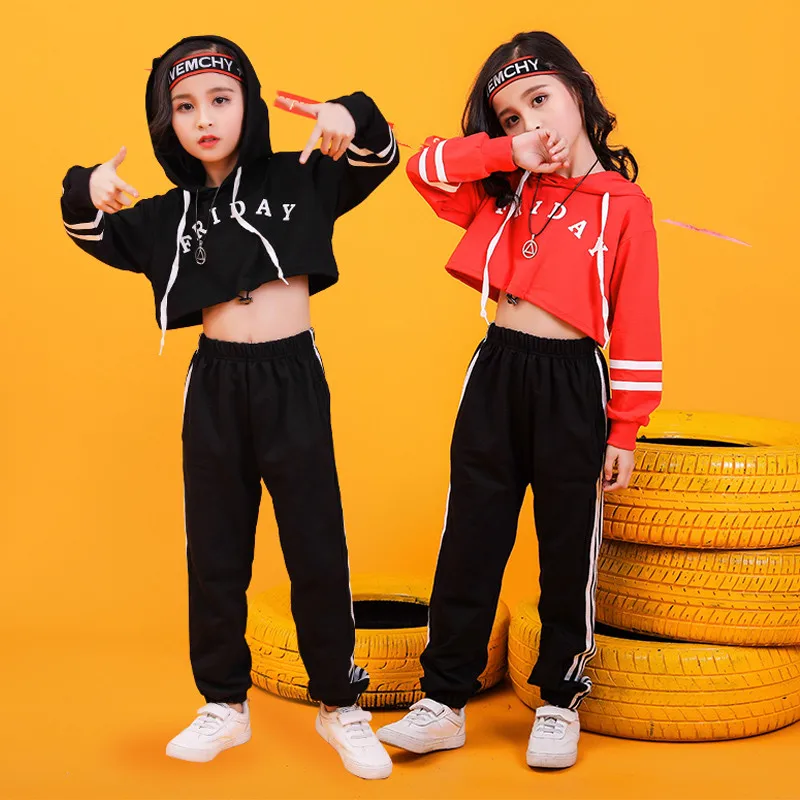 Children hip hop Crop top jogger pants Street jazz dance performance costume modern dance performance Suit Girls hip hop dance (7)