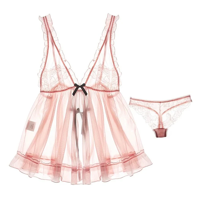 Sexy Female Summer Pajamas Nightdress Transparent Tulle Lace Pink Sweet Plump Sexy Lingerie Dress with Panties Nightgown Sets
Sexy Female Summer Pajamas Nightdress Transparent Tulle Lace Pink Sweet Plump Sexy Lingerie Dress with Panties Nightgown Sets
