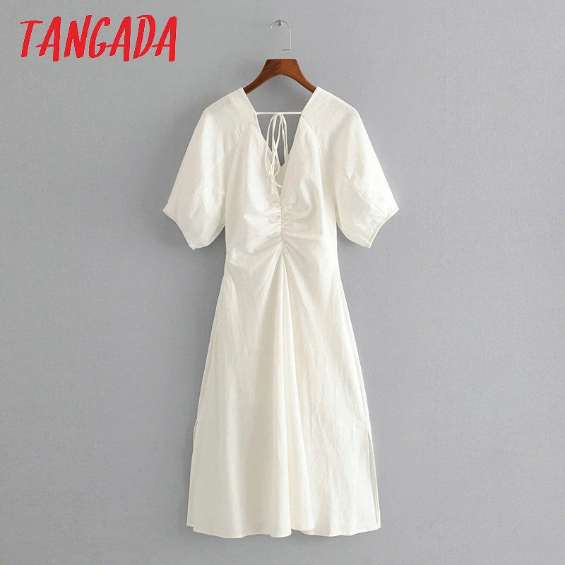 Tangads women elegant white cotton linen midi dress short sleeve drawstring tie side zipper female casual lady dress 3H207
Tangads women elegant white cotton linen midi dress short sleeve drawstring tie side zipper female casual lady dress 3H207