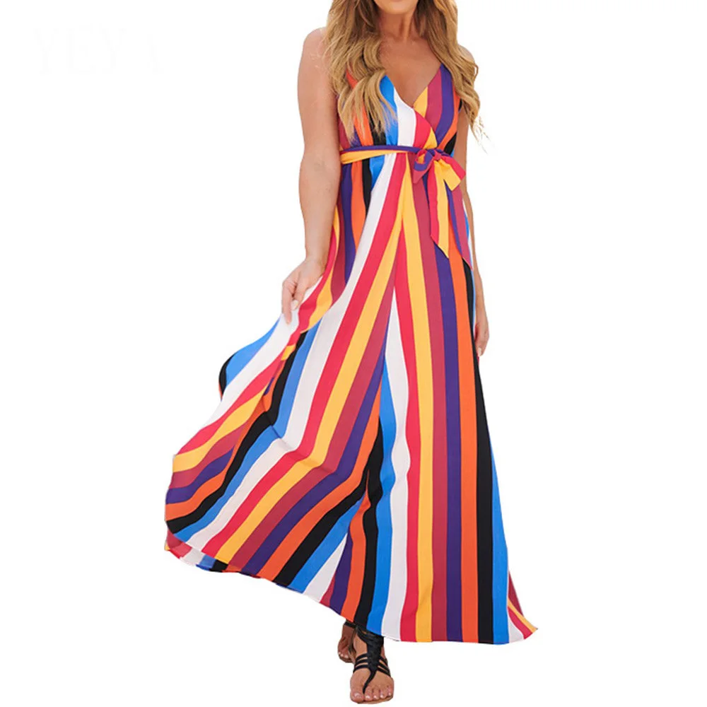 Summer New Fashion Multicolor Striped Maxi Dress Sexy Deep V-neck Sleeveless Hollow Out Dress Female Casual Street Lace-up Wear
Summer New Fashion Multicolor Striped Maxi Dress Sexy Deep V-neck Sleeveless Hollow Out Dress Female Casual Street Lace-up Wear