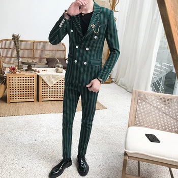 Korean men's slim Business Casual suit 2019 new retro double-breasted men's striped suit male clothing
Korean men's slim Business Casual suit 2019 new retro double-breasted men's striped suit male clothing