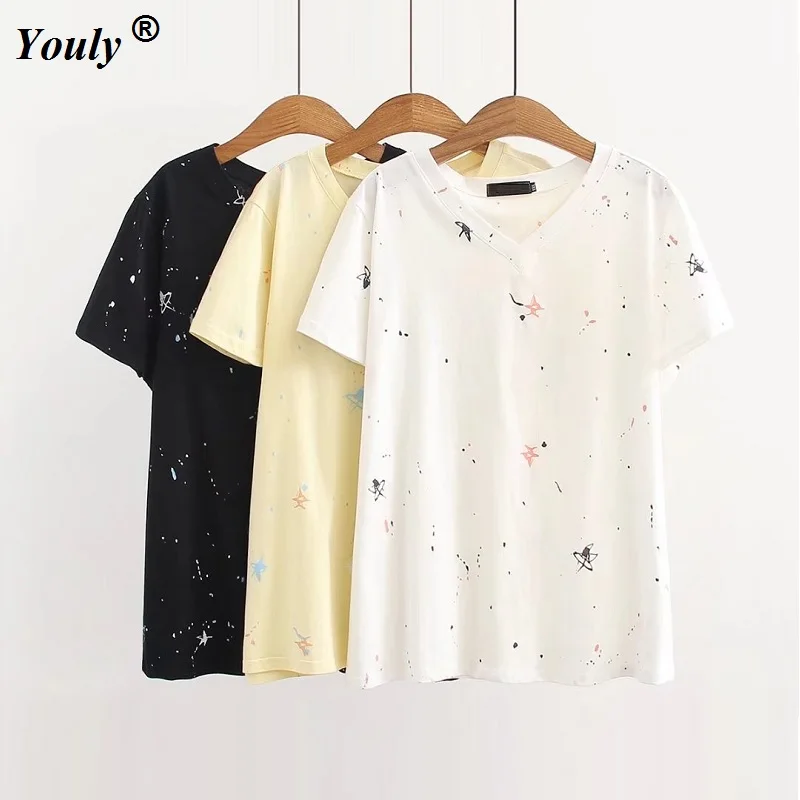 Plus Large Size 4XL Casual Loose White V Neck T-shirt Top Women Summer Cotton Printed Short Sleeve Black Big Tees Simple style
Plus Large Size 4XL Casual Loose White V Neck T-shirt Top Women Summer Cotton Printed Short Sleeve Black Big Tees Simple style