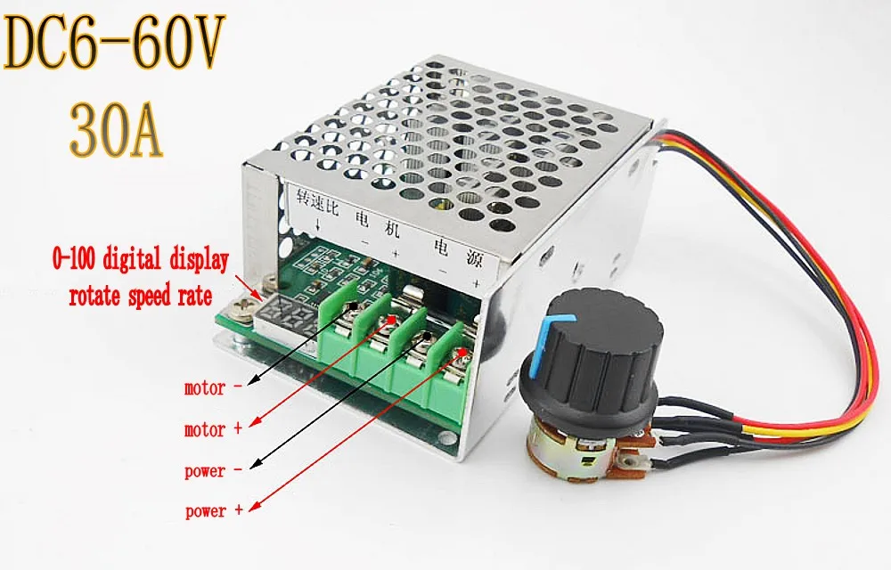 Digital display 6 ~ 60V 12v 24v 36v 48v PWM DC motor speed controller display 0~100% adjustable 30A motor control regulator
Digital display 6 ~ 60V 12v 24v 36v 48v PWM DC motor speed controller display 0~100% adjustable 30A motor control regulator