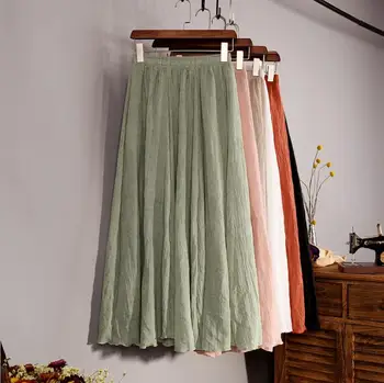 Cotton Linen Maxi Skirt Women Spring Summer Elastic Waist Vintage Solid Pleated Long Skirts Mori Girl Boho Beach Skirt QH1755
Cotton Linen Maxi Skirt Women Spring Summer Elastic Waist Vintage Solid Pleated Long Skirts Mori Girl Boho Beach Skirt QH1755