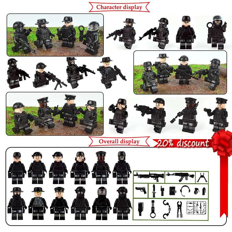 12Pcs/lot DIY Mini Figure Compatible LegoINGS Military SWAT Police City Building Block City Friend Police Toy For children Gift
12Pcs/lot DIY Mini Figure Compatible LegoINGS Military SWAT Police City Building Block City Friend Police Toy For children Gift