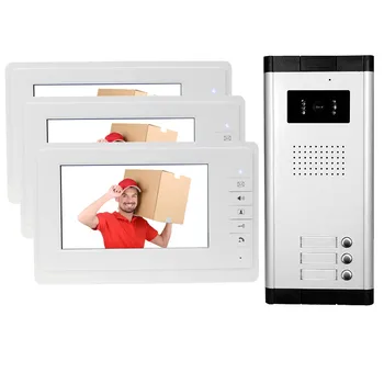 New brand 7'' color video door phone 3 monitors with 1 intercom doorbell can control 3 houses for multi apartment Free shipping
New brand 7'' color video door phone 3 monitors with 1 intercom doorbell can control 3 houses for multi apartment Free shipping