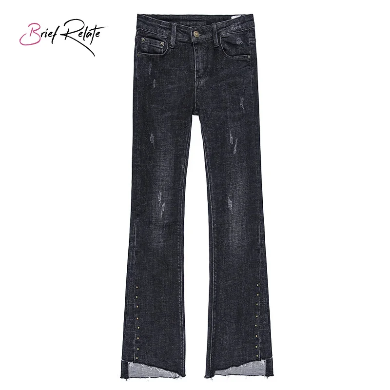 Brief Relate Black Irregular Jeans Woman Bell Bottoms Pants Elastic Denim Full-length Boot Cut Fashion Wear
Brief Relate Black Irregular Jeans Woman Bell Bottoms Pants Elastic Denim Full-length Boot Cut Fashion Wear