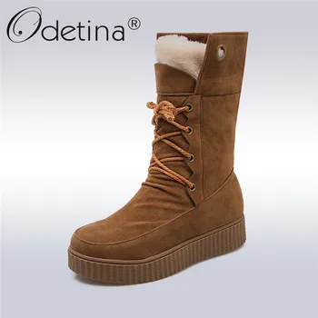Odetina New Fashion Women Lace Up Snow Boots Thick Fur Keep Warm Round Toe Mid Calf Boots Flat Platform Winter Shoes Big Size 43
Odetina New Fashion Women Lace Up Snow Boots Thick Fur Keep Warm Round Toe Mid Calf Boots Flat Platform Winter Shoes Big Size 43