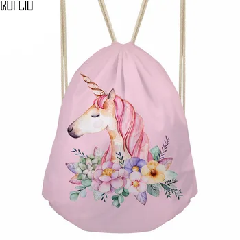 

Customized Drawstring Bag Small Women's Backpack for Cartoon Unicorn Printing Girls Cute Daypack Kids Satchel Softback Mochilas