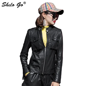 Streetwear Leather Jacket Women Moto Stand Collar Zip Sheepskin Genuine Leather Coat Long Sleeve Locomotive Slim Female Outwear
Streetwear Leather Jacket Women Moto Stand Collar Zip Sheepskin Genuine Leather Coat Long Sleeve Locomotive Slim Female Outwear