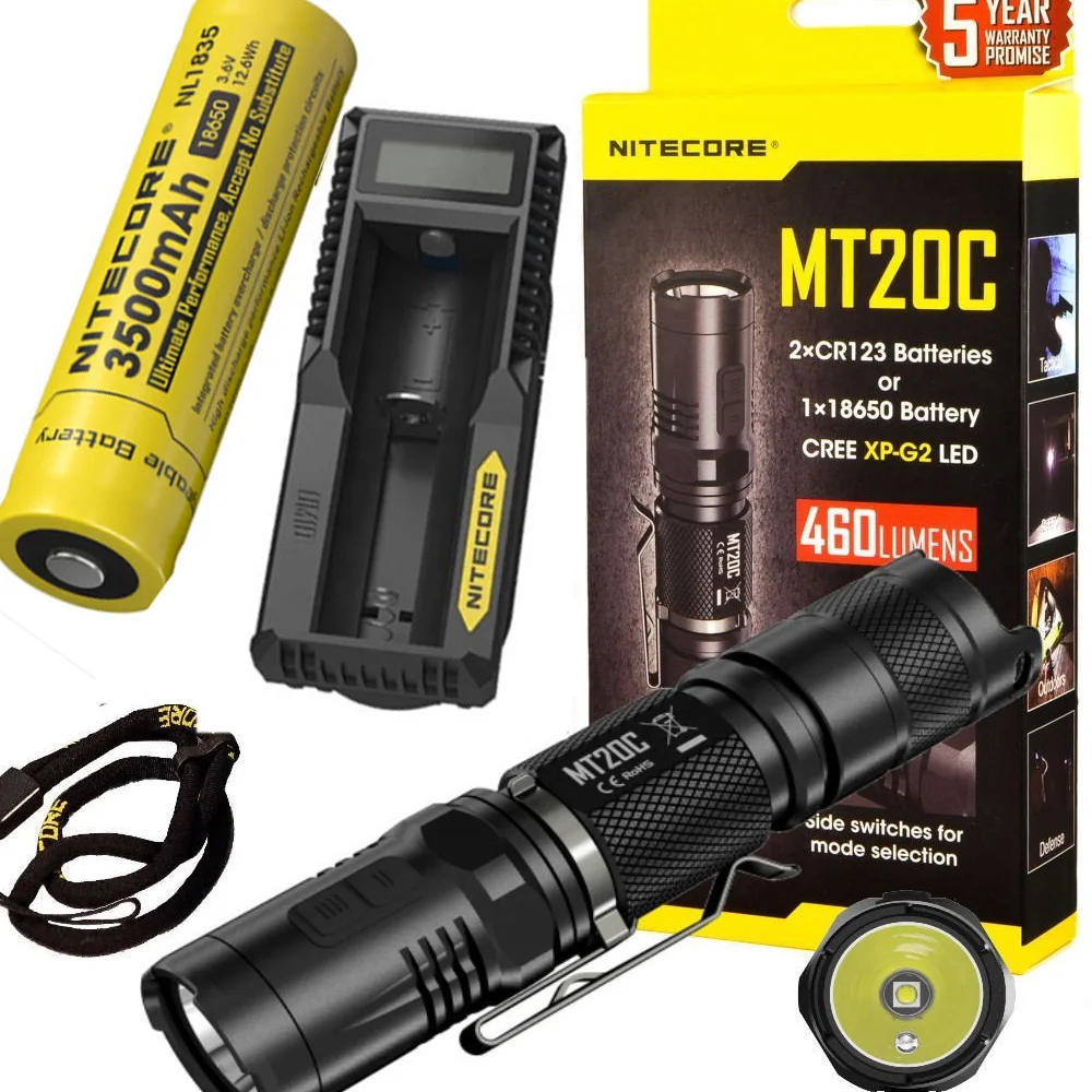 

NITECORE MT20C Tactical Flashlight CREE XP-G2 (R5) max. 460 lumen beam distance 180 meters outdoor torch + 18650 battery charger