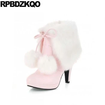 Boots Round Toe Faux Fur Women Kawaii Booties 10 Big Size Pom Poms Ankle Stiletto High Heel Pink Lace Up Winter Bow Shoes
Boots Round Toe Faux Fur Women Kawaii Booties 10 Big Size Pom Poms Ankle Stiletto High Heel Pink Lace Up Winter Bow Shoes