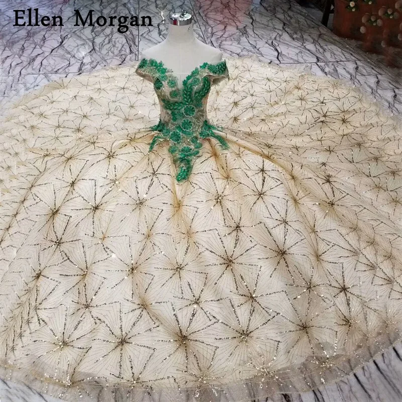Gold Glitter Fabric Wedding Dresses 2019 Dark Green Lace Appliques Pearls Off Shoulder A-line Court Train Bridal Gowns for Women
Gold Glitter Fabric Wedding Dresses 2019 Dark Green Lace Appliques Pearls Off Shoulder A-line Court Train Bridal Gowns for Women