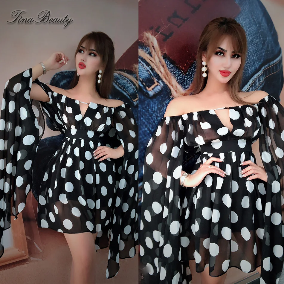 Tina Beauty Sexy Slash Neck Polky Dot Mini Dress Mesh Sleeve Loose V Neck Off the Shoulder Streetwear Club Dresses Vistodes
Tina Beauty Sexy Slash Neck Polky Dot Mini Dress Mesh Sleeve Loose V Neck Off the Shoulder Streetwear Club Dresses Vistodes